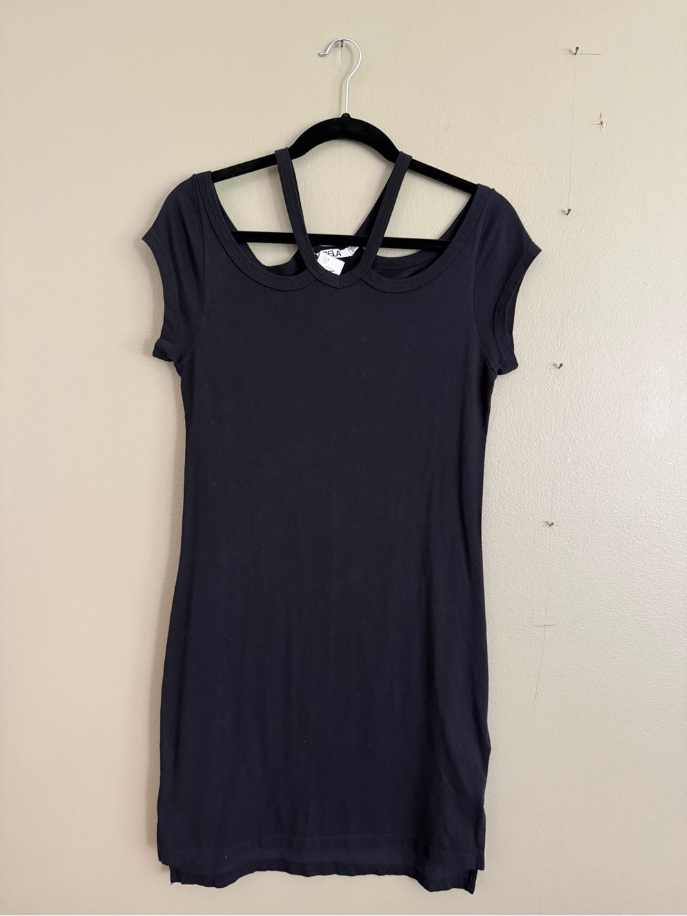 NWT Pam & Gela Cold Shoulder Dress Black Size S Strappy Cotton